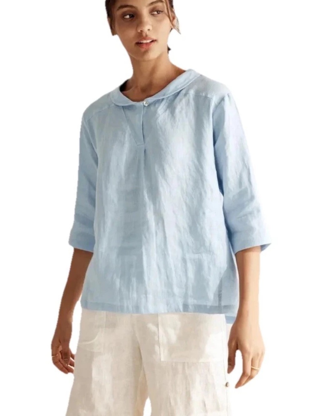 NWT Lintico 100% Linen Shawl V-Neck Half Sleeve Top JADE Baby Blue Size Small - Picture 10 of 12